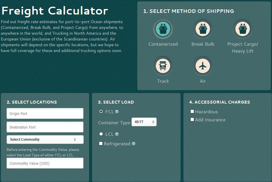 Figure 12 Freight cost calculator