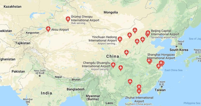 Figure 13 Main airports in China